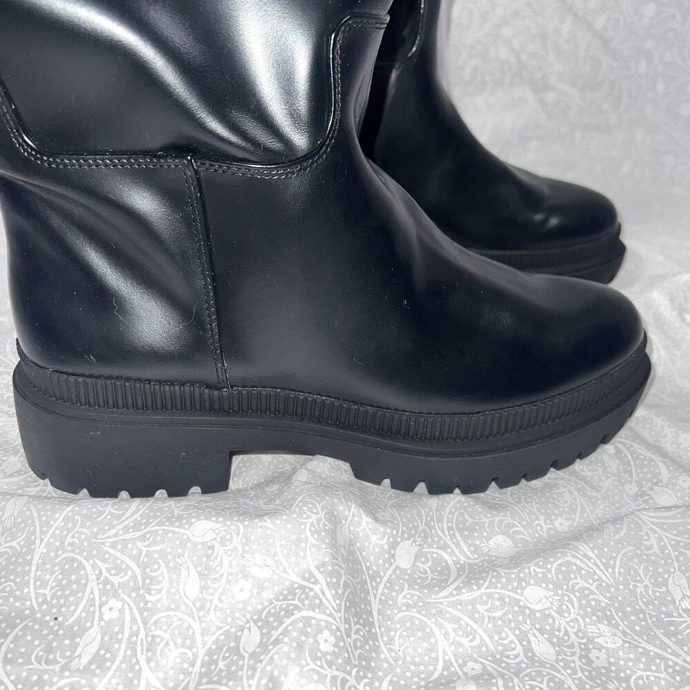 Never worn H&M Faux Black Leather Knee High Boots with Chunky Heel 9.5, lug sole - Picture 3 of 6